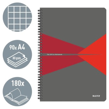 Kołonotatnik Office Card A4 w kratkę czerwony 46471025 LEITZ