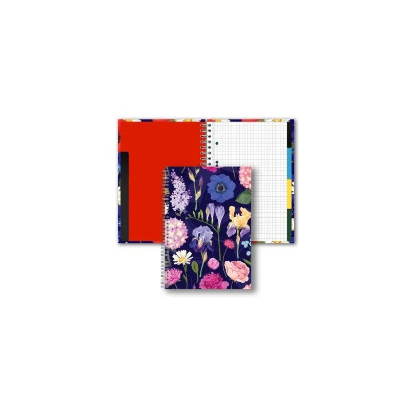 Brulion B5 w twardej oprawie w spirali z przekładkami 160k kratka Hortensja TT9407 PENMATE