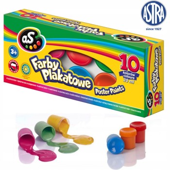Farby plakatowe szkolne 10 kolorów 20ml zestaw AS 301219003 ASTRA