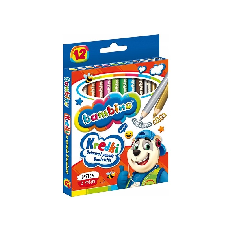 Kredki szkolne z glinki kaolinowej Zestaw 12 kredek 15cm BAMBINO
