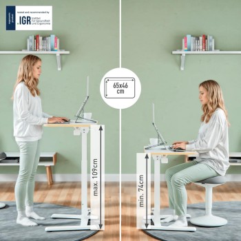 Biurko składane małe białe Leitz Ergo do pracy w pozycji siedzącej i stojącej 65880001