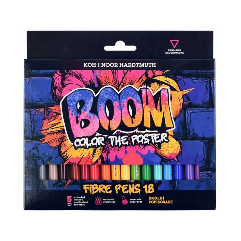 Flamastry szkolne 18 kolorów w kartoniku BOOM 771022AH07 KOH-I-NOOR