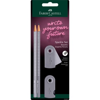 Ołówek SPARKLE SLEEVE szary/szary + temperówka+gumka blister 218482 Faber-Castell
