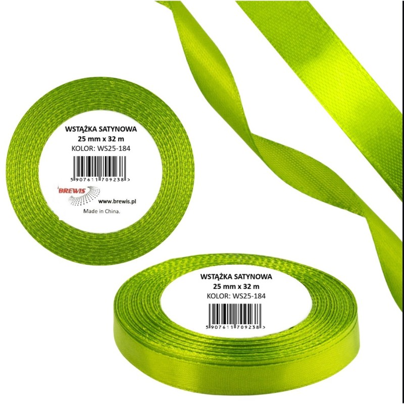 Wstążka satynowa 25mm/32m WS25-184 zieleń wiosenna BREWIS