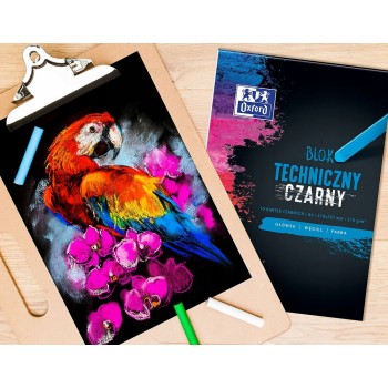 Blok techniczny szkolny A4 czarne kartki 10 kartek 210g 400093231 OXFORD