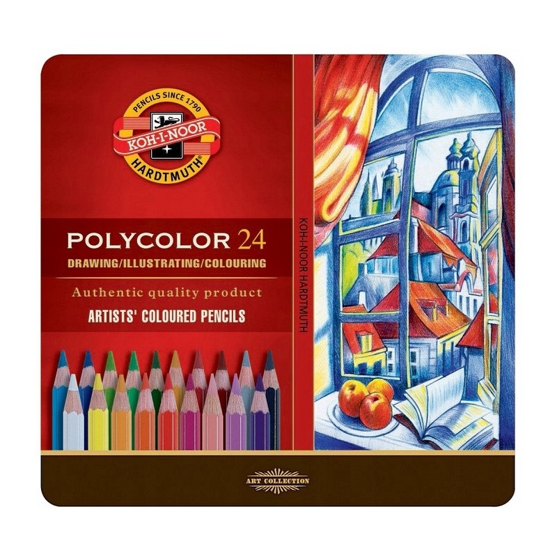 Kredki POLYCOLOR 24 kolory opakowanie metalowe 3824 KOH-I-NOOR