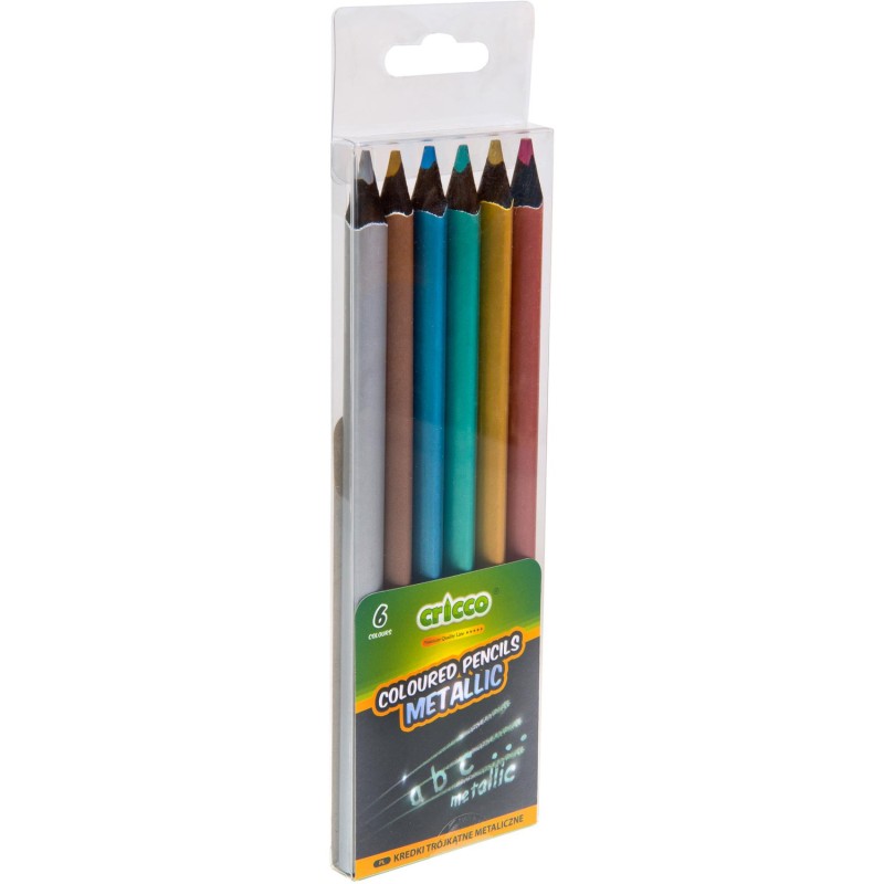 Kredki CRICCO trójkątne 6 kolorów BLACK WOOD JUMBO metaliczne w etui CR331W6