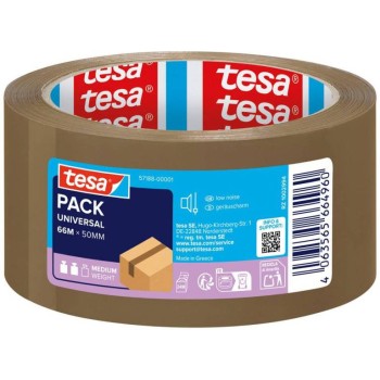 Taśma pakowa UNIVERSAL 66m x 50mm BRĄZOWA cicha 57188 TESA