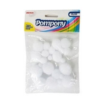 Pompony białe 24 szt. mix rozmiarów POM04 BREWIS