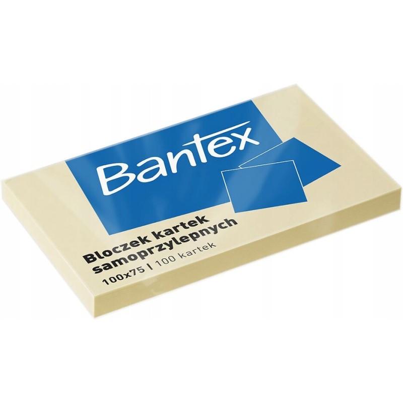 Karteczki samoprzylepne bloczek 100x75mm 100 kartek żółty 400086387 BANTEX