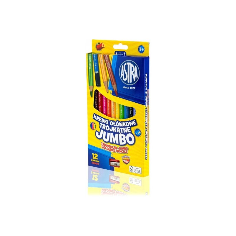 Kredki ołówkowe trójkątne JUMBO 12kolorów z temperówką 312110007 ASTRA