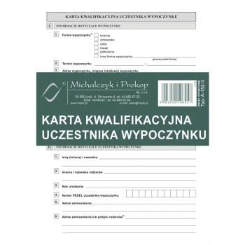 A-152-3 Karta kwalifikacyjna uczestnika wypoczynku A5 Michalczyk i Prokop