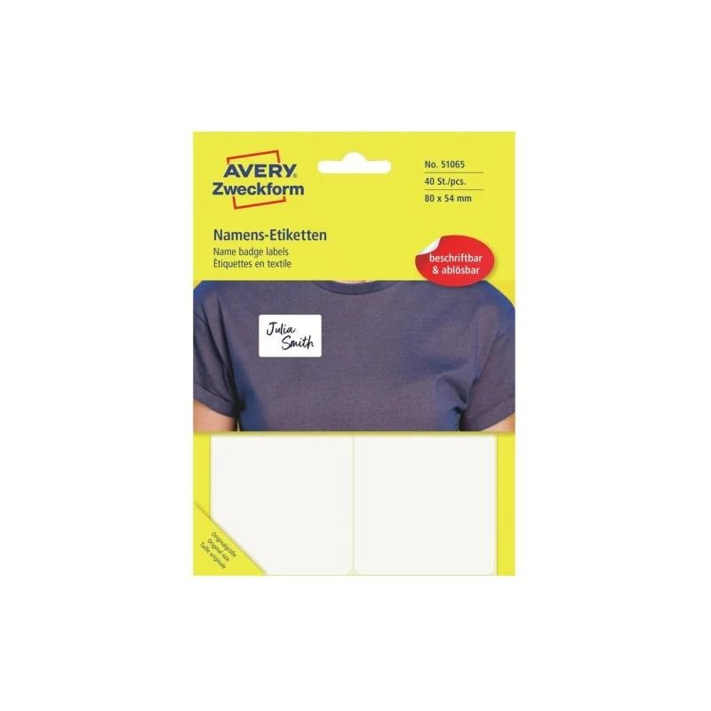 Etykieta identyfikatory imienne 80x54mm(10 arkuszy  40etykiet) białe foliowe 51065 AVERY ZWECKFORM