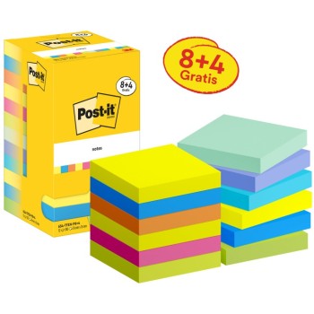 Bloczek samoprzylepny 76x76mm Energetic 8+4gratis 100kartek mix kolorów 3M