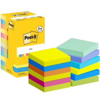 Bloczek samoprzylepny 76x76mm Energetic 8+4gratis 100kartek mix kolorów 3M