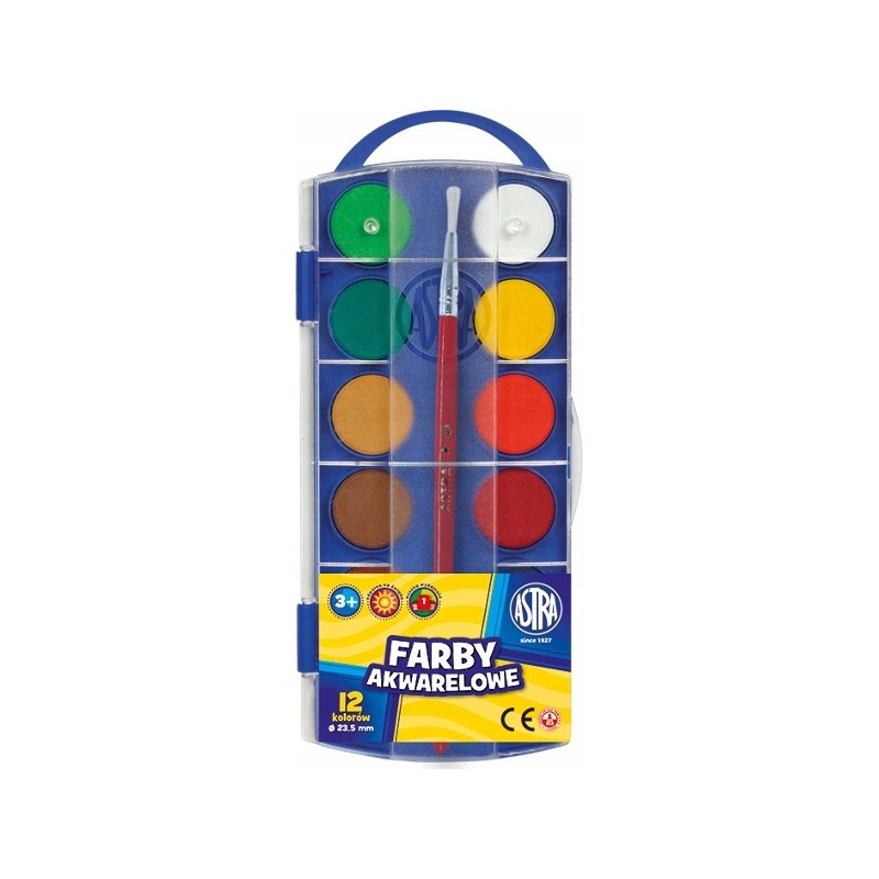 Farby akwarelowe szkolne zestaw 12 kolorów + pędzelek 832169050 ASTRA