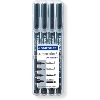 Foliopis LUMOCOLOR zestaw 4grubości (0,4 0,6 1,01,0-2,5mm) czarne S 31-9 WP4GS STAEDTLER