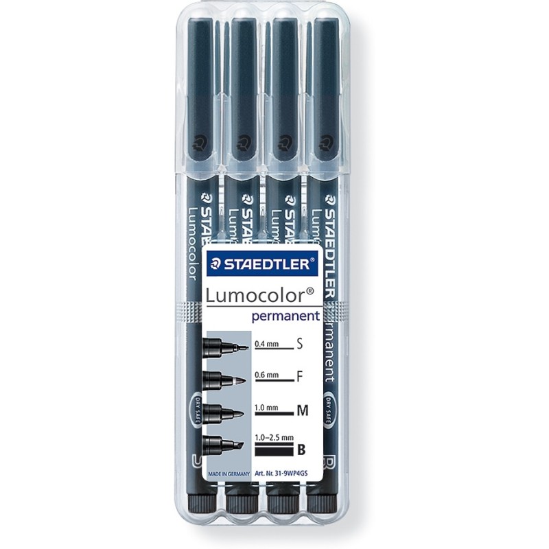 Foliopis LUMOCOLOR zestaw 4grubości (0,4 0,6 1,01,0-2,5mm) czarne S 31-9 WP4GS STAEDTLER