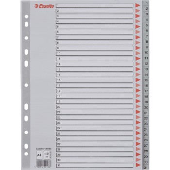 Przekładki plastikowe szare PP A4 1-31 numeryczne 100108 ESSELTE