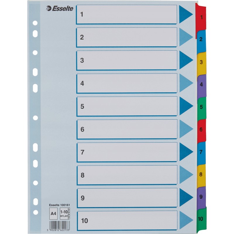 Przekładki kartonowe MYLAR A4 1-10 białe 100161 ESSELTE
