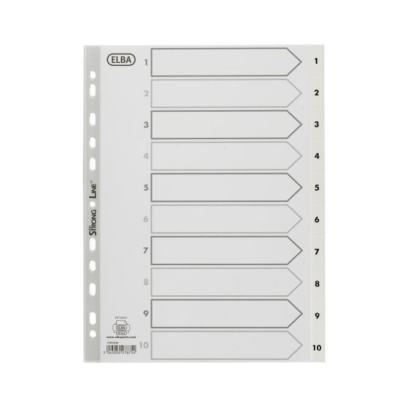 Przekładki numeryczne do segregatora A4 1-10 białe PP 100204765 OXFORD
