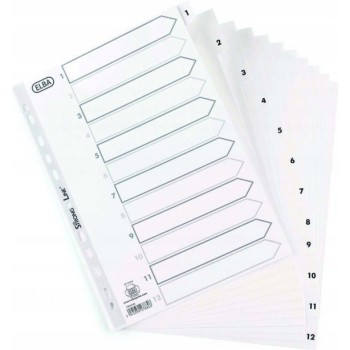 Przekładki numeryczne do segregatora A4 1-12 białe PP 100204771 OXFORD