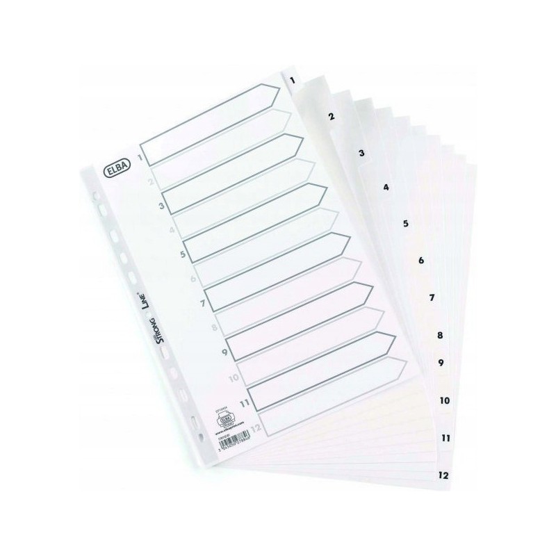 Przekładki numeryczne do segregatora A4 1-12 białe PP 100204771 OXFORD