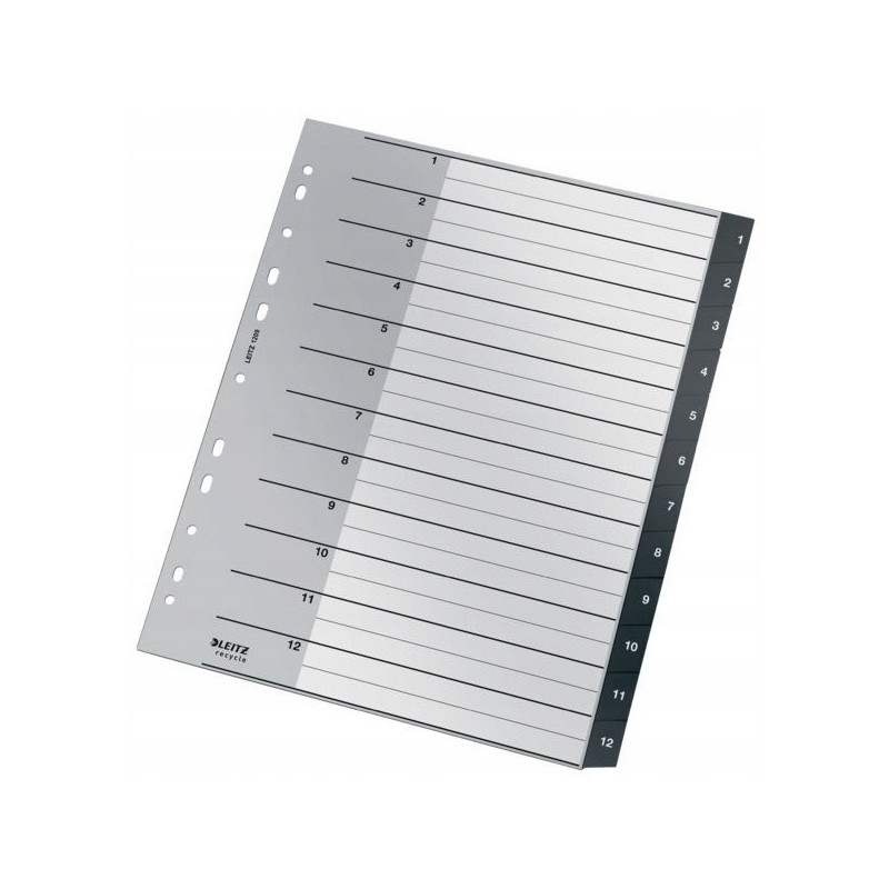 Przekładki Recycle 1 - 12, A4, PP, czarne 12090000 LEITZ